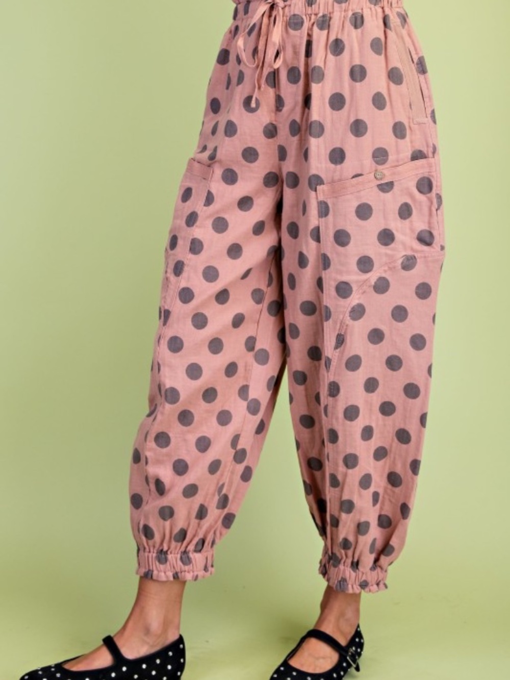 Gigio Dusty Rose Polka-Dot Gathered Ankle Pants - Picture 5 of 7